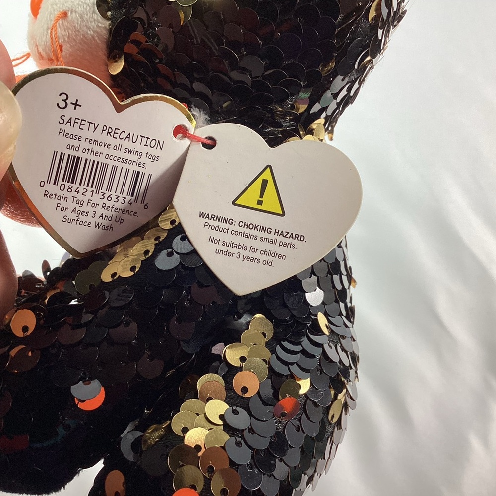 Ty Flippables Plush Jinx Black Cat Pumpkin 6” Halloween Sequins Stuffed Animal - Picture 8 of 11